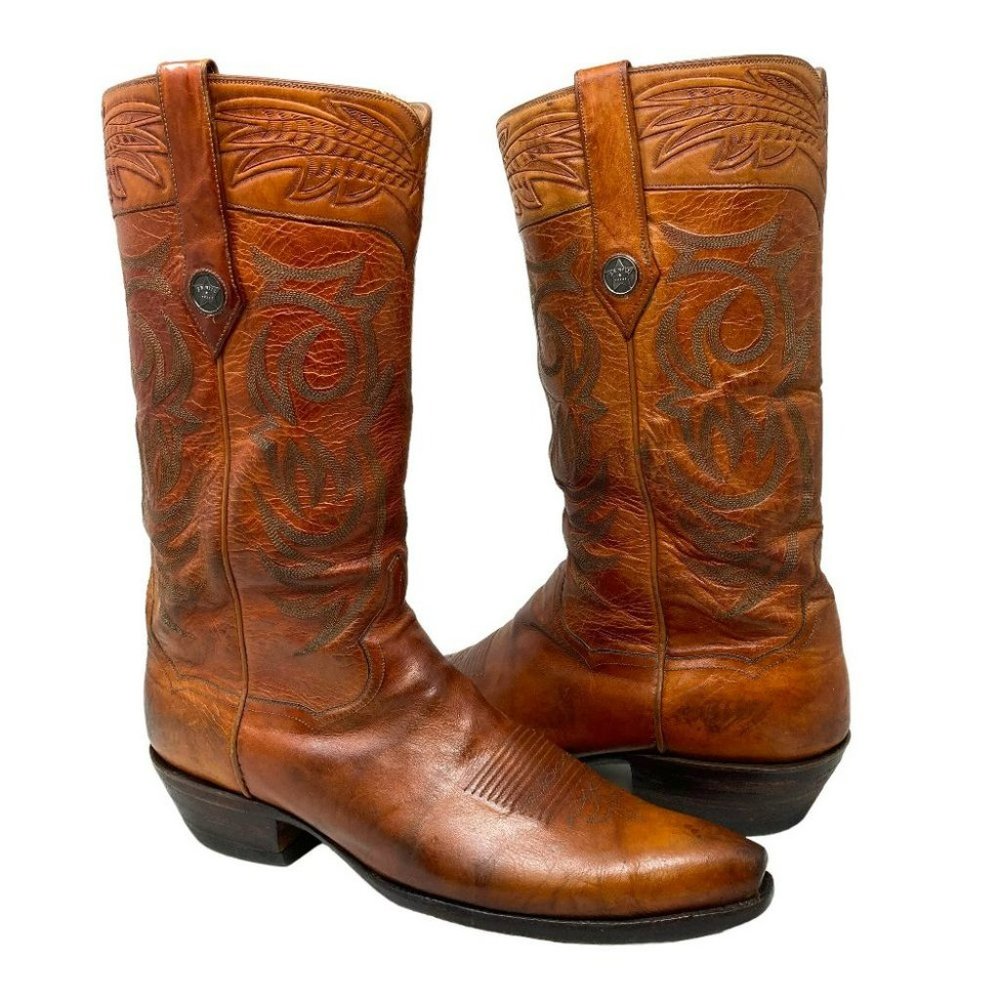 J.B. Hill Whiskey Brown Kangaroo Leather Cowboy Boots - Size 11